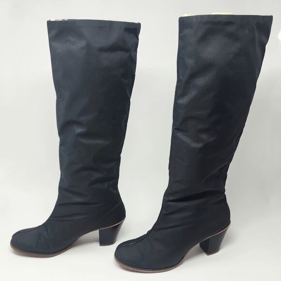 Golo Boots Women 8M Vintage 1970s Black Nylon Sheepskin Fold Over Waterproof - Picture 6 of 13